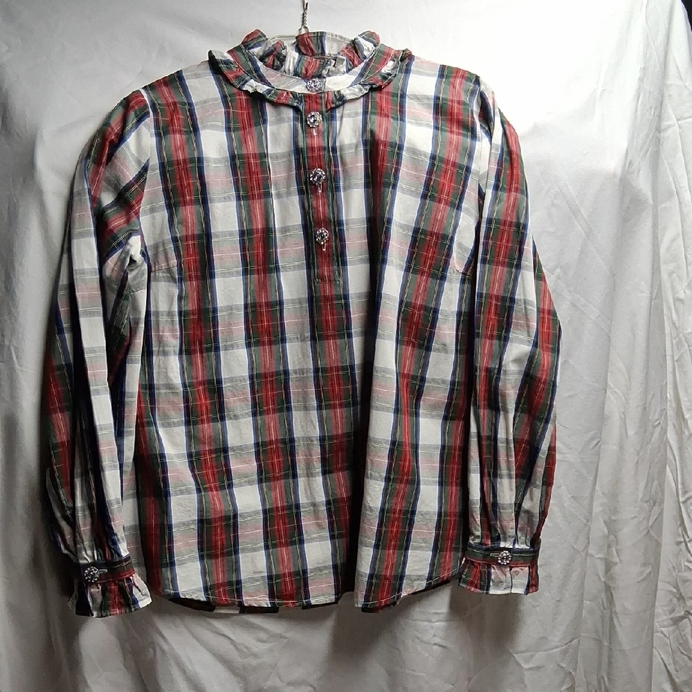 St. John's Bay Red and Blue Plaid Blouse